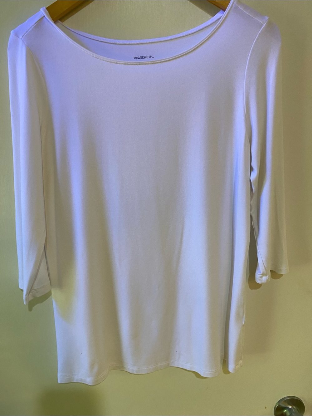 TravelSmith White Boatneck Three-Quarter Sleeve Top